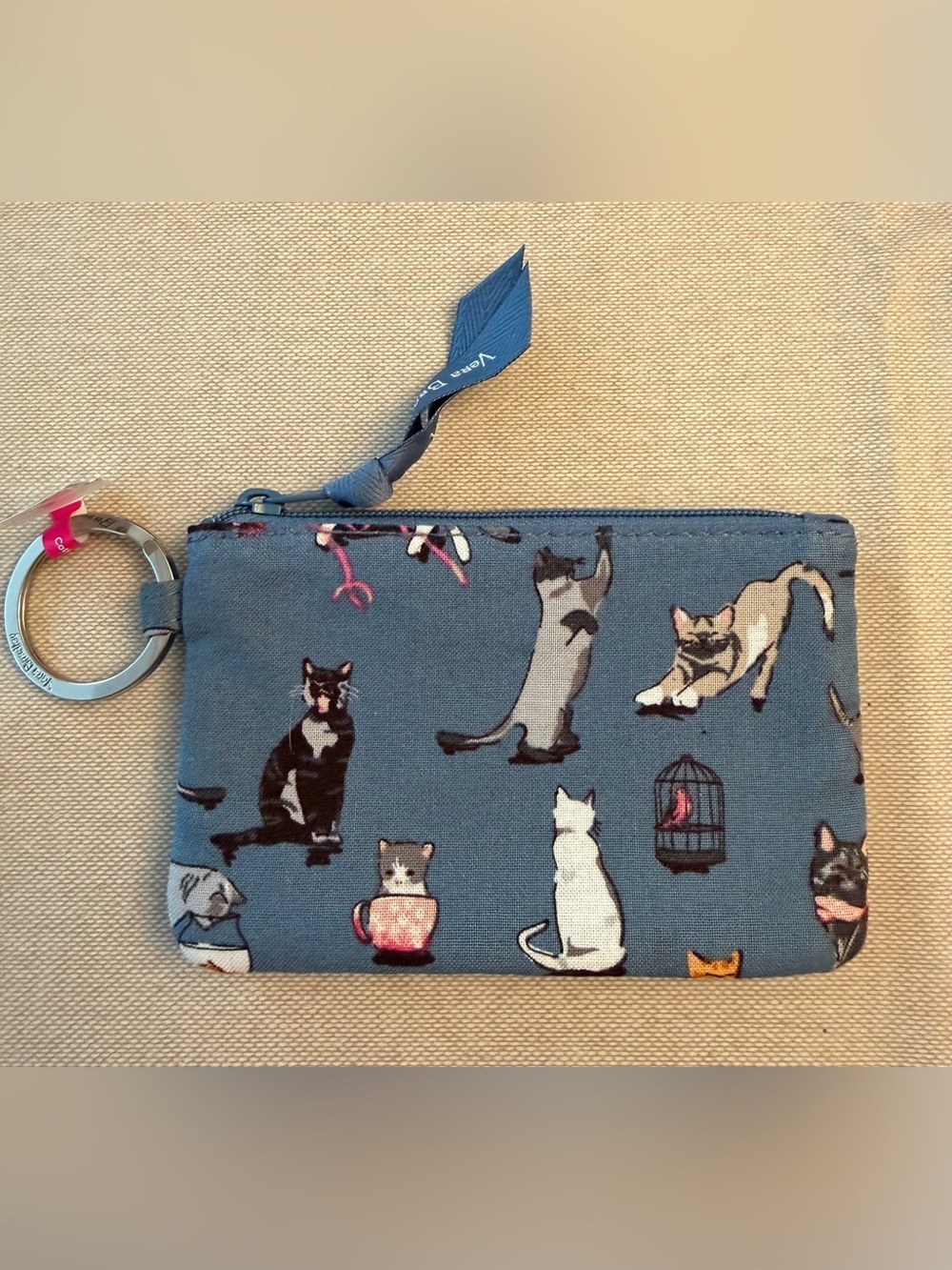 Vera Bradley Zip ID Case with Key Ring in Cats Meow.  NEW with Tags